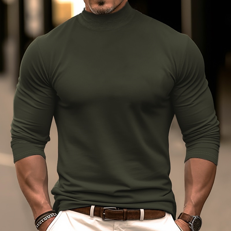 Men's T Shirt Turtleneck shirt Tee Top Long Sleeve Shirt Long Sleeve Turtleneck Spring &  Fall Plain Fashion Designer Basic Vacation Street Going out Black Red Navy Blue Top Tee for Men - Main Image