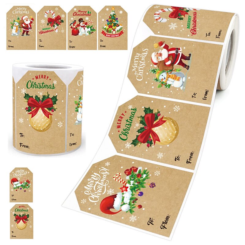 Christmas Gift Tags Stickers,Self Adhesive Gift Tags Stickers,Decorative Kraft Color Stickers for Holiday Presents,Gift Tags for Christmas Presents,Writable Label for Xmas Holiday Present