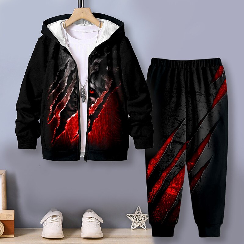 Boys 3D Tiger Hoodie & Sweatpants Set Set Long Sleeve 3D Printing Fall Winter Active Fashion Cool Kids 3-12 Years Outdoor Vacation Street Regular Fit
