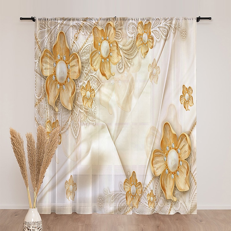 Floral Sheer Curtain Panels Curtain Drapes For Living Room Bedroom, Farmhouse Curtain for Kitchen Balcony Door Window Treatments Room Darkening3