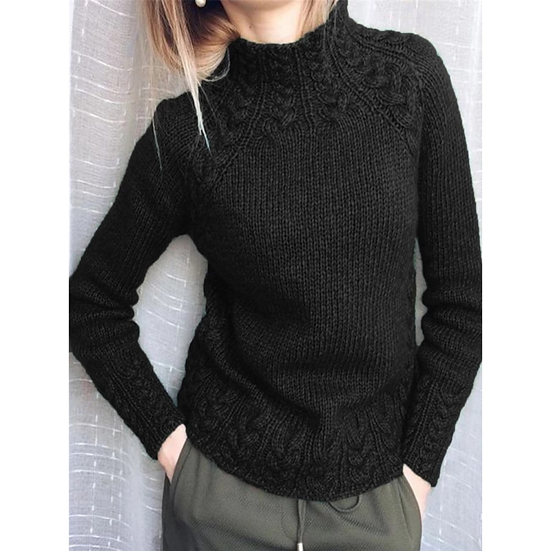 Women's Pullover Sweater Jumper Stylish Casual Soft Solid Color Cable Turtleneck Oversized Long Sleeve Regular Tops Knit Outdoor Daily Holiday Black Wine Fall Winter4