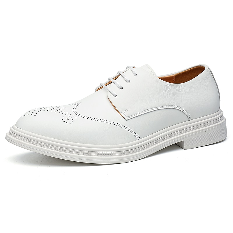 Men's White Faux Leather Oxford Shoes with Perforated Design, Lace-Up Closure, Comfortable Sole, Casual and Smart Casual Style2