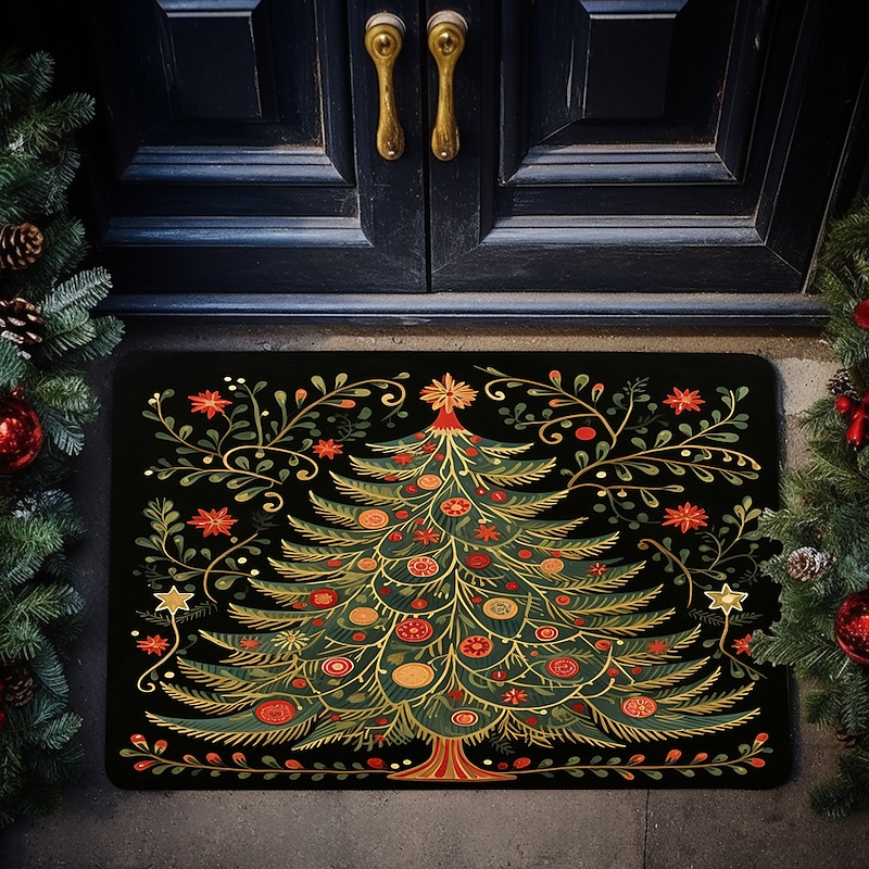 Christmas Decorations Tree Doormat Non-Slip Oil Proof Rug Scandinavian Folk Art Indoor Outdoor Mat Bedroom Decor Bathroom Mat Entrance Rug Door Mat3