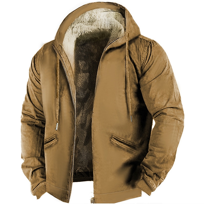 Men's Sherpa Linend Brown Green Khaki Gray Hooded Graphic Prints Zipper Pocket Sports & Outdoor Daily Sports 3D Print Fleece Streetwear Designer Casual Winter Clothing Apparel Hoodies Sweatshirts