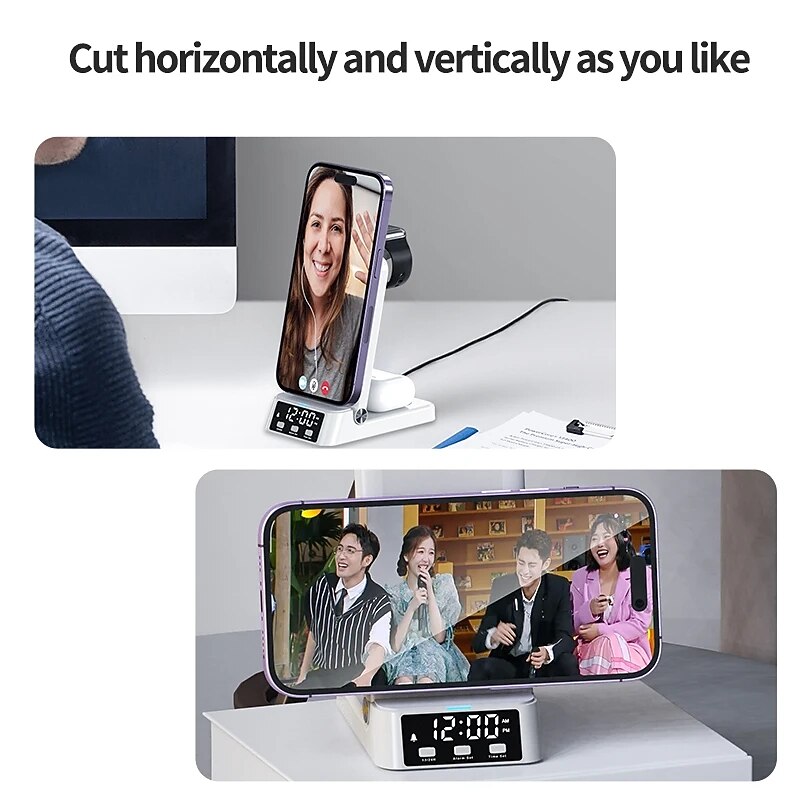 4 in 1 Alarm Clock Wireless Charging Station for Samsung Galaxy Watch 6/5/4 Active 2/1 Galaxy S23 Ultra/S22 Note 20 Buds Pro 24