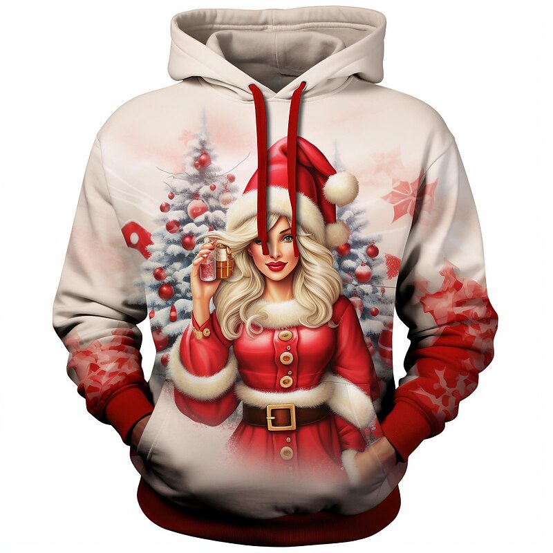 Christmas Men's Christmas Scene 3D Hoodies Santa'S Highway Graphic Fashion Daily Basic 3D Print Pullover Sports Outdoor Holiday Vacation Hoodies Beige Hooded Front Pocket Spring & Claus White Cotton2