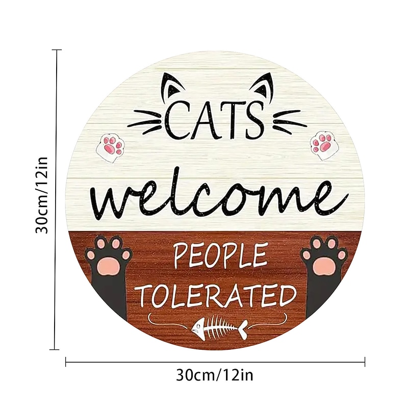 1pc, Cat  Welcome Sign Front Door Decoration,Rustic Round Wood Wall Hanging Outdoor, Fall Winter Seasonal Door Decor, Themed Wedding Birthday Anniversary Party Supp2