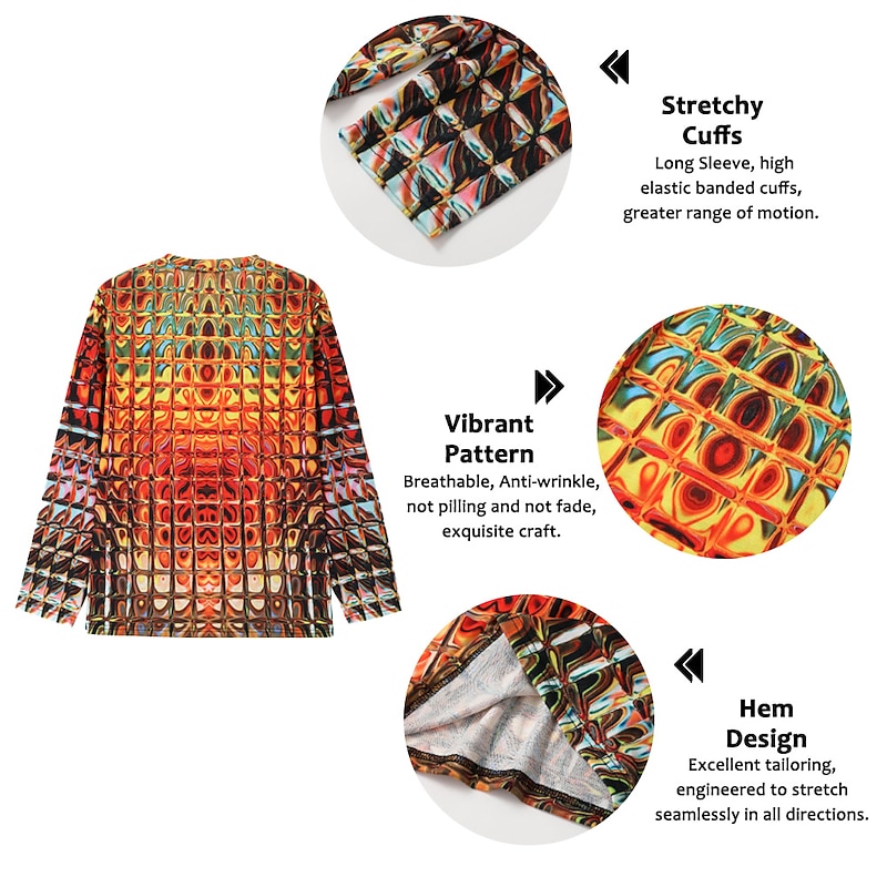 Men's Graphic Gradient Metallic Shirt T Shirt Long Sleeve T shirt 3D Print Crew Neck Shirt Vintage Fashion Designer Outdoor Daily Sports 1 2 3 Spring &  Fall Clothing Apparel S M L XL 2XL 3XL 4XL3