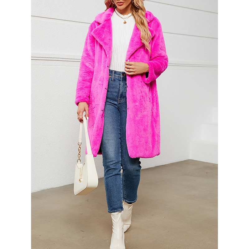 Women's Fleece Jacket Teddy Coat Warm Breathable Fleece Lined Casual Street Style Plain Vacation Street Daily Wear Going out Open Front Long Turndown Regular Fit Long Sleeve Outerwear Black Wine4