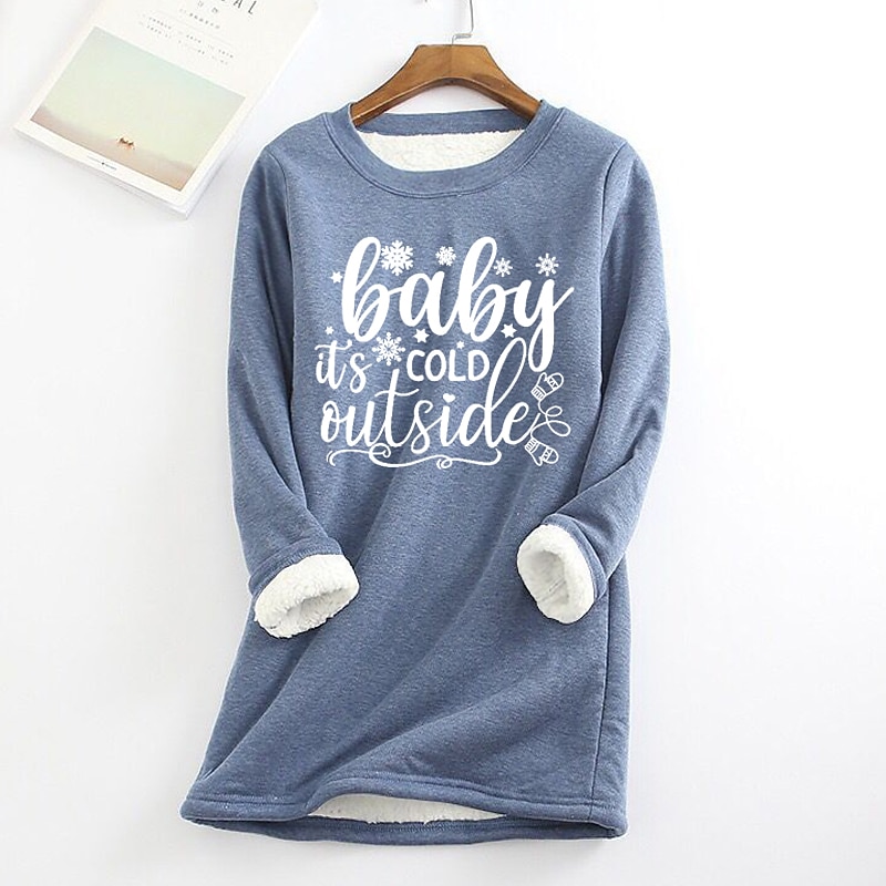 Women's Fleece Lined Pullover Sweatshirt Pajamas Letter Warm Fuzzy Long Sleeve Round Neck Crewneck Long Tops Casual Sports Black Yellow Pink Red Blue Fall & Winter