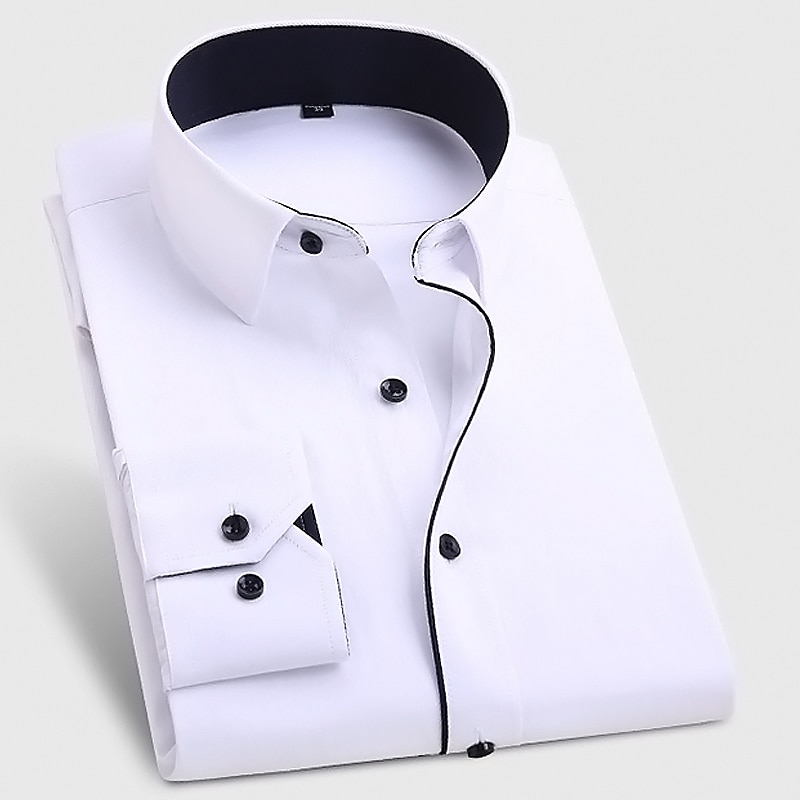 Men's Dress Shirt Wrinkle Resistant Collared Shirt Tuxedo Shirts Plain Wedding Party Light Pink Black-White White Navy Blue Long Sleeve Square Neck Spring Autumn / Fall Clothing Apparel