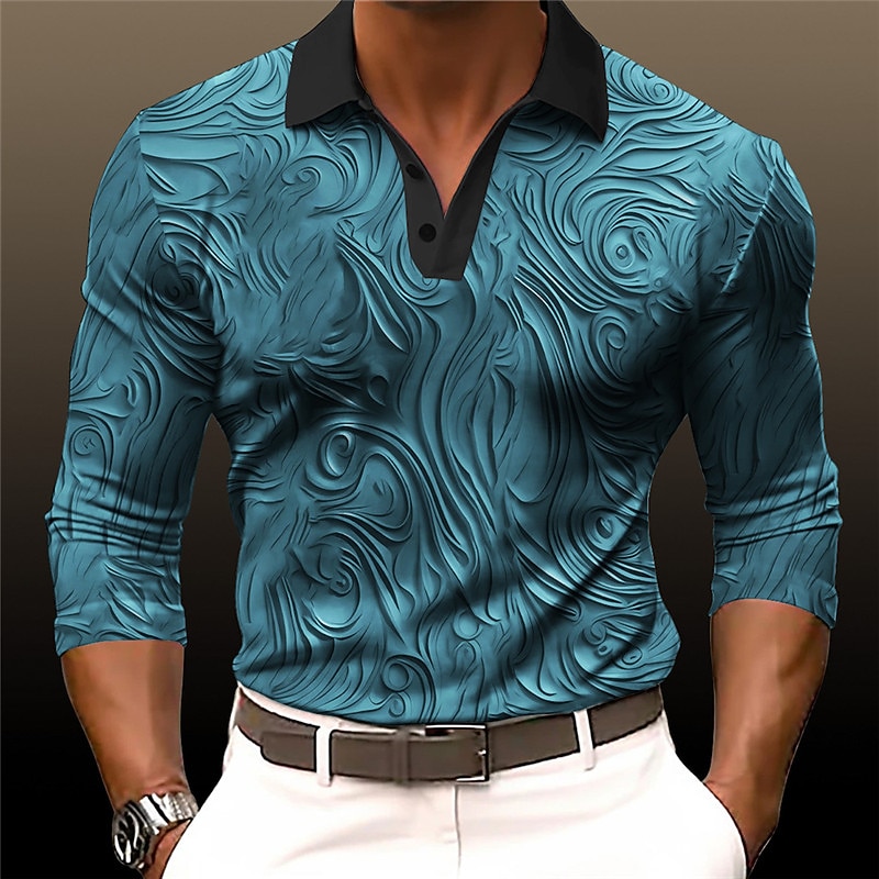 Men's Totem Long Sleeve Polo Shirts Turndown Vintage Outdoor Casual Daily Streetwear 3D Print Fall & Winter Blue Purple Brown2