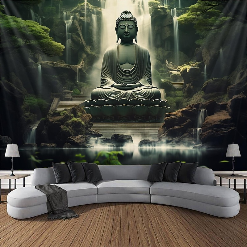 The Buddha Landscape Hanging Tapestry Wall Art Large Tapestry Mural Decor Photograph Backdrop Blanket Curtain Home Bedroom Living Room Decoration