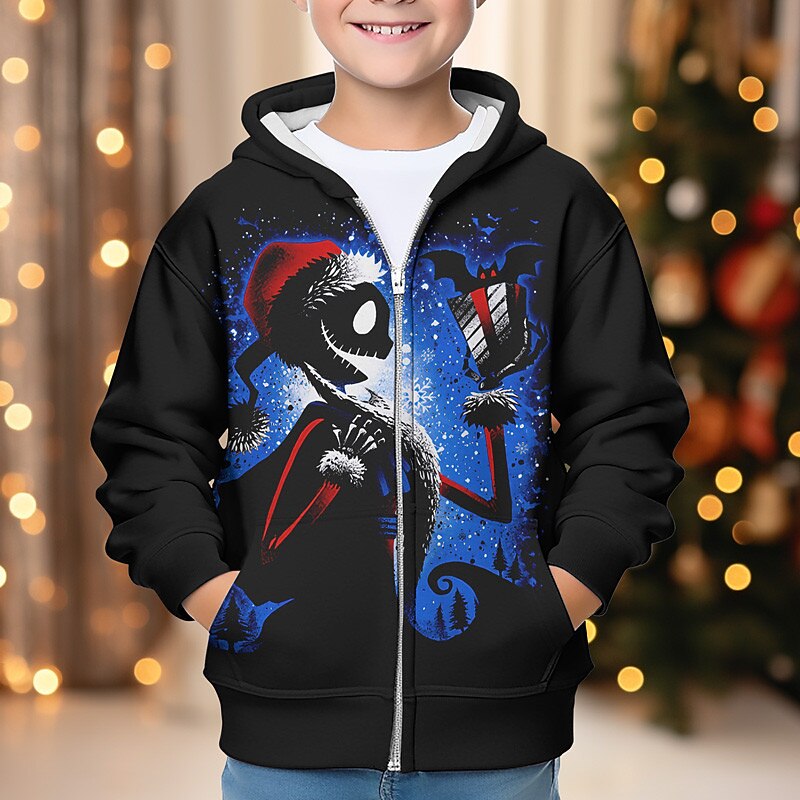 Boys 3D Santa Claus Elk Hoodie Coat Outerwear Long Sleeve 3D Print Fall Winter Fashion Streetwear Cool Polyester Kids 3-12 Years Outdoor Casual Daily Regular Fit2