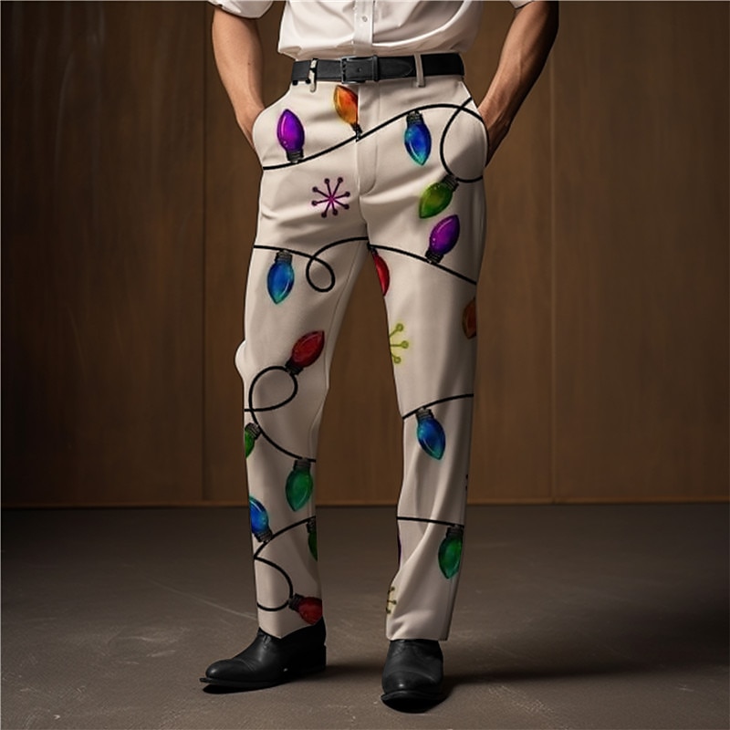 Christmas Men's Christmas Light Printed Sweatpants Lanterns Casual 3D Print  Trousers Outdoor Street Wear to work Ugly  Polyester White Wine Green S M L High Elasticity Pants4