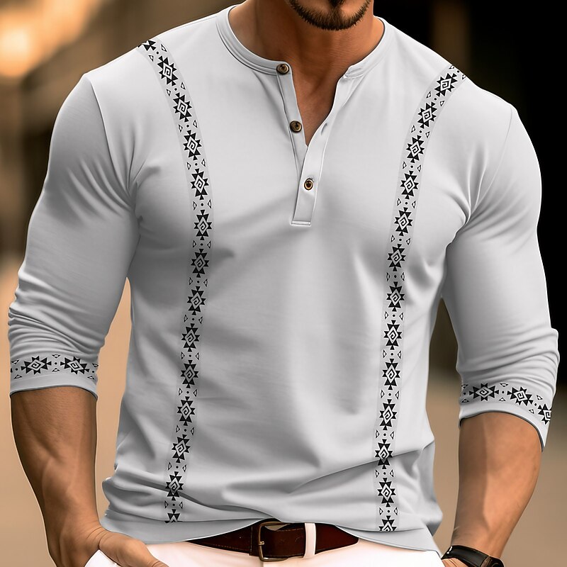 Men's Button T Shirt T Shirt Henley Shirt Tee Top Long Sleeve Henley Spring &  Fall Color Block Fashion Designer Basic Vacation Street Going out Black Navy Blue Brown Top Tee for Men