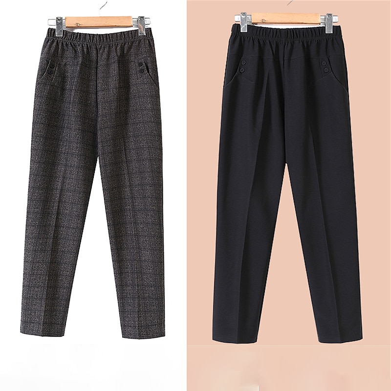 Women's Dress Pants Fleece Pants Pants Trousers Fashion Streetwear Work Full Length High Waist Plaid Striped Pocket Elastic Waist Print Comfortable Breathable Micro-elastic Office / Career Street