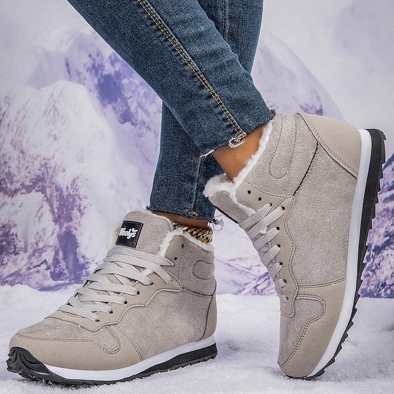 Women's Faux Suede Winter Sneakers with Plush Lining - Casual Warm Lace-Up Shoes for Cold Weather4
