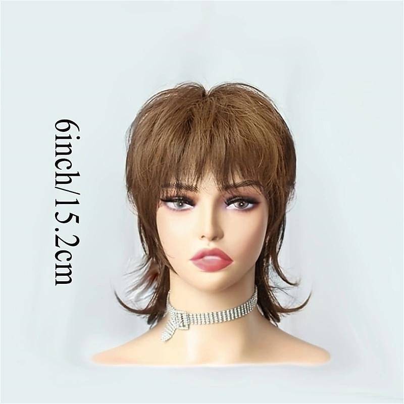 Short Blonde Wig Shaggy Layered 80s Mullet Wig Pixie Cut Wig With Bangs Curly Synthetic Natural Fake Hair Replacement Wigs For Women Daily Party Cosplay Costume Use Christmas Party Wigs4
