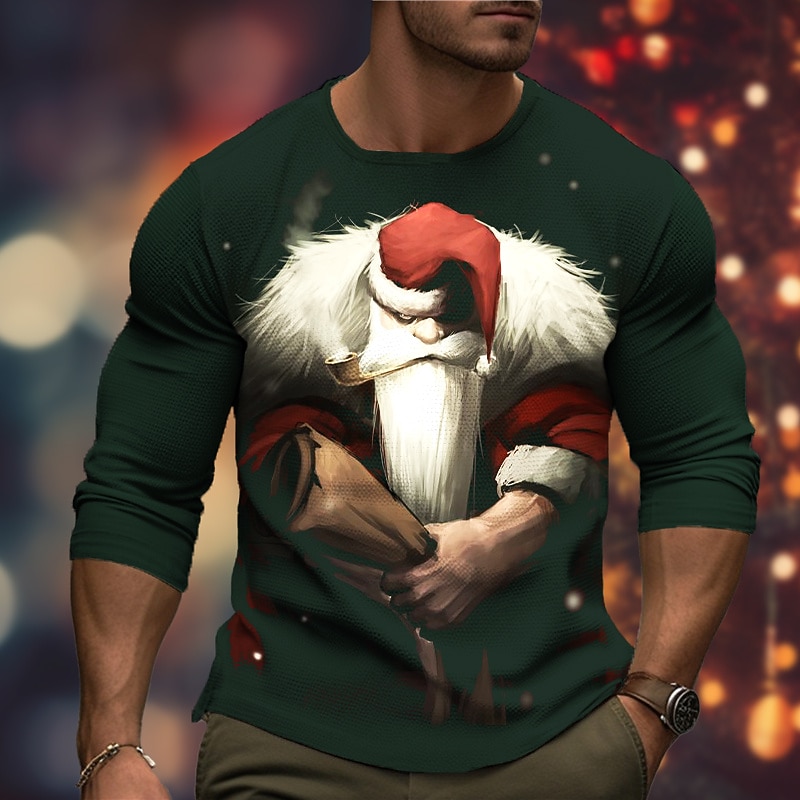 Christmas Men's Santa Claus 3D T-shirts Graphic Santa Claus Fashion Designer Casual 3D Print Tee Sports Outdoor Holiday Going out Black Red Burgundy Long Sleeve Crew Neck Spring &  Fall Clothing2