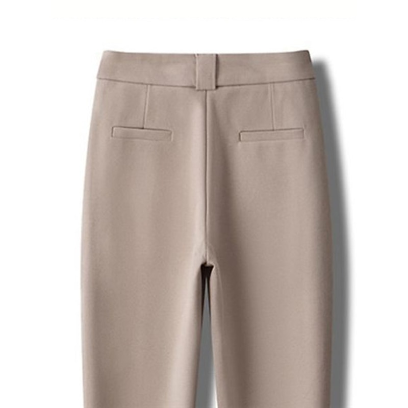 Women's Dress Pants Fleece Pants Straight Fashion Streetwear Full Length High Waist Plain Pocket High Cut Comfort Breathability Soft Micro-elastic Office Work Apricot Black Coffee Fall Winter2