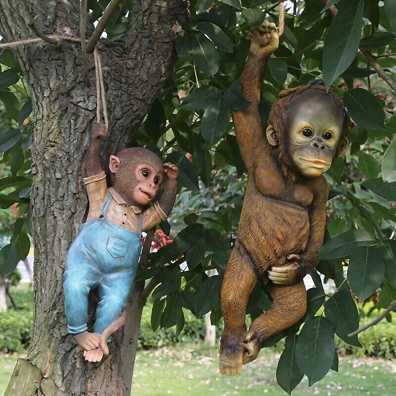 Garden Animal Outdoor Ornaments Decor Resin Monkey Statue DIY Statue Family Miniature Dollhouse Garden Ornament Accessories for Yard Lawn Patio Decorations and Gift