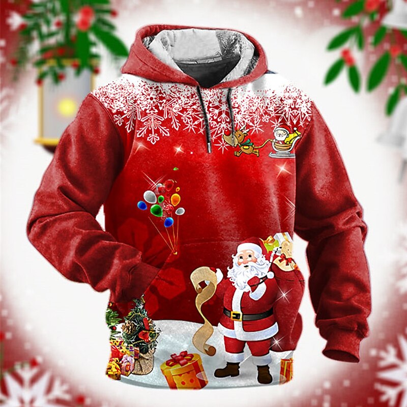 Christmas Men's Santa Claus 3D Hoodies Graphic Santa Claus Fashion 3D Print  Sports Outdoor Holiday Hoodies Red Drak Red Long Sleeve Hooded Print Front Pocket Spring &  Fall Designer shirt2