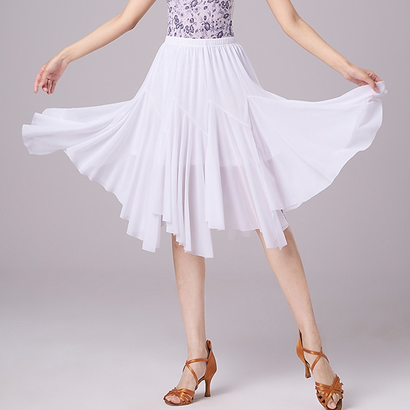 Latin Dance Latin Salsa Dance Skirts Pure Color Women's Performance Daily Wear Natural Tulle