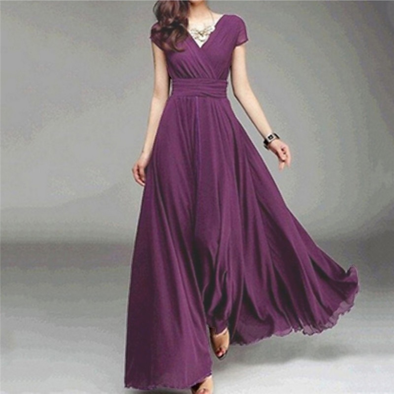 Women's Long Dress Maxi Dress Party Dress Casual Dress Swing Dress Modern Elegant Dress Wedding Guest Daily Date Slim Pure Color Short Sleeve V Neck Black White Yellow Wine Summer Spring3