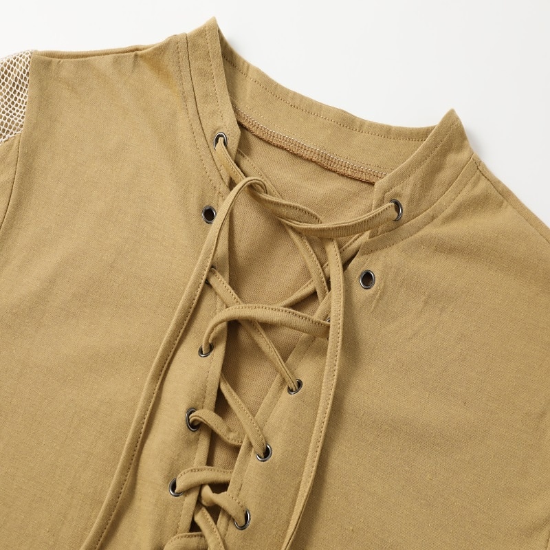 Men's Henley Shirt Tee Top Long Sleeve Henley Summer Patchwork Fashion Designer Basic Lace up Vacation Street Going out White Green Khaki Top Tee for Men3