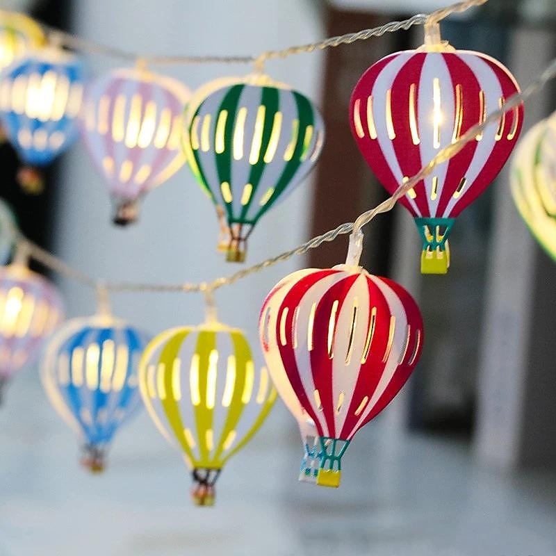 10 LED/20 LED Christmas Decoration Iron Art LED Hot Air Balloon String Lights, Indoor Battery Box String Lights, Christmas Decoration Small Colorful Light, Christmas Tree Pendant, Battery Powered