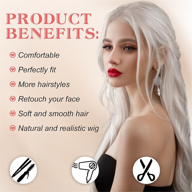 White Wigs for Women 26 Inches Long White Wig Synthetic Wig Middle Part Natural Looking White Wavy Wig for Daily Use Halloween Cosplay Wig Christmas Party Wigs2