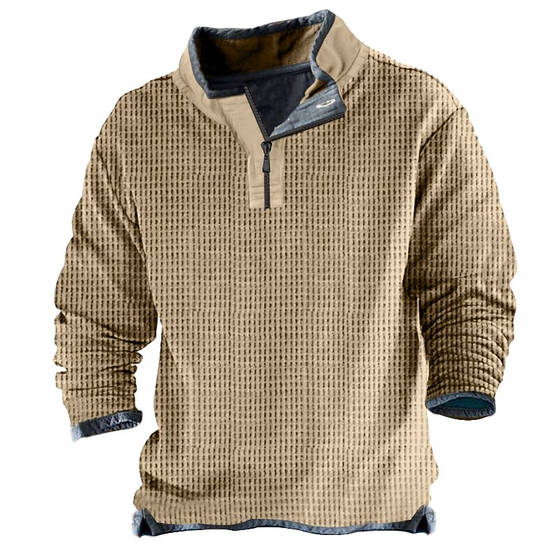Men's Waffle Tee T Shirt Waffle Henley Shirt Henley Shirt Long Sleeve Henley Spring &  Fall Plain Fashion Designer Basic Vacation Street Going out Light Brown Brown Green Top Tee for Men