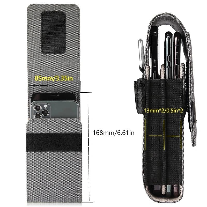 Vertical Nylon Dual Pocket Phone Holster Pouch Belt Clip Case Holder Oxford Cloth Sports Mobile Phone Bag Double Divided Design Power Bank Organizer Earphone Storage Card Storage3