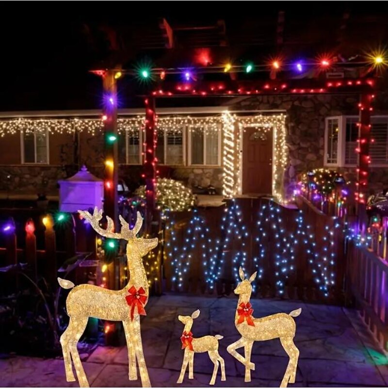 3pcs Christmas Deer Lighting Happy New Year Garden Christmas Glow Deer, Scene Decor, Festivals Decor, Room Decor, Home Decor, Offices Decor, Theme Party Decor, Christmas Decor Acrylic 2D Flat3