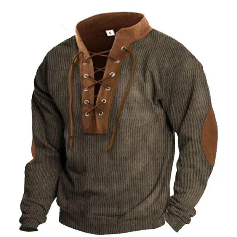 Men's Sweatshirt Apricot Navy Blue Brown Standing Collar Color Block Lace up Sports & Outdoor Daily Holiday Corduroy Streetwear Basic Casual Fall & Winter Clothing Apparel Hoodies Sweatshirts  Long