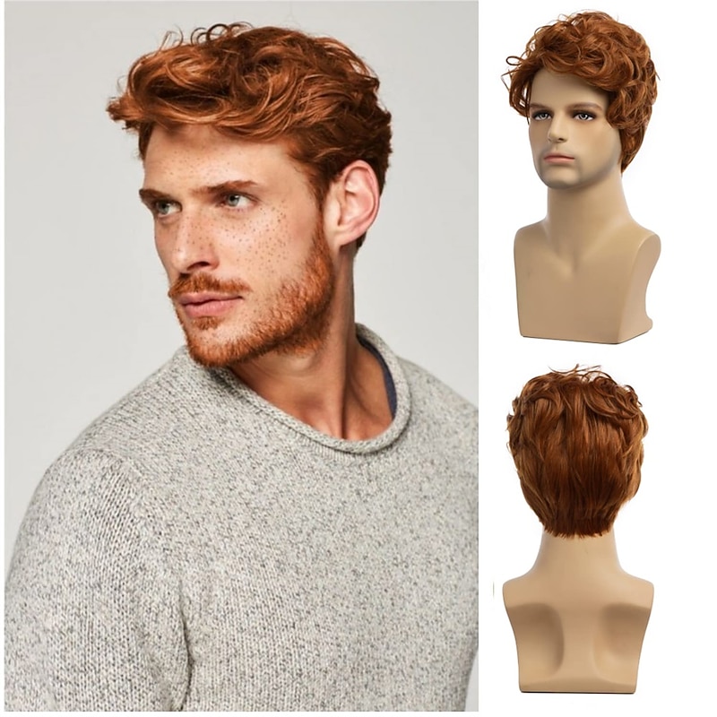 Men Wigs Short Orange Wig Synthetic Heat Resistant Natural Halloween Cosplay Hair Wig Christmas Party Wigs