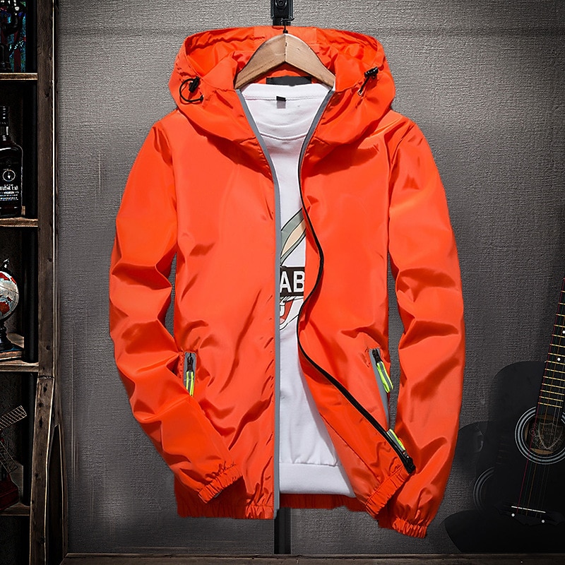 Men's Lightweight Jacket Outdoor Jacket Summer Jacket Windbreaker Vacation Sports Outdoor Reflective UV Resistant Zipper Pocket Summer Solid Color Modern Style Hooded Regular N503 orange N503 dark