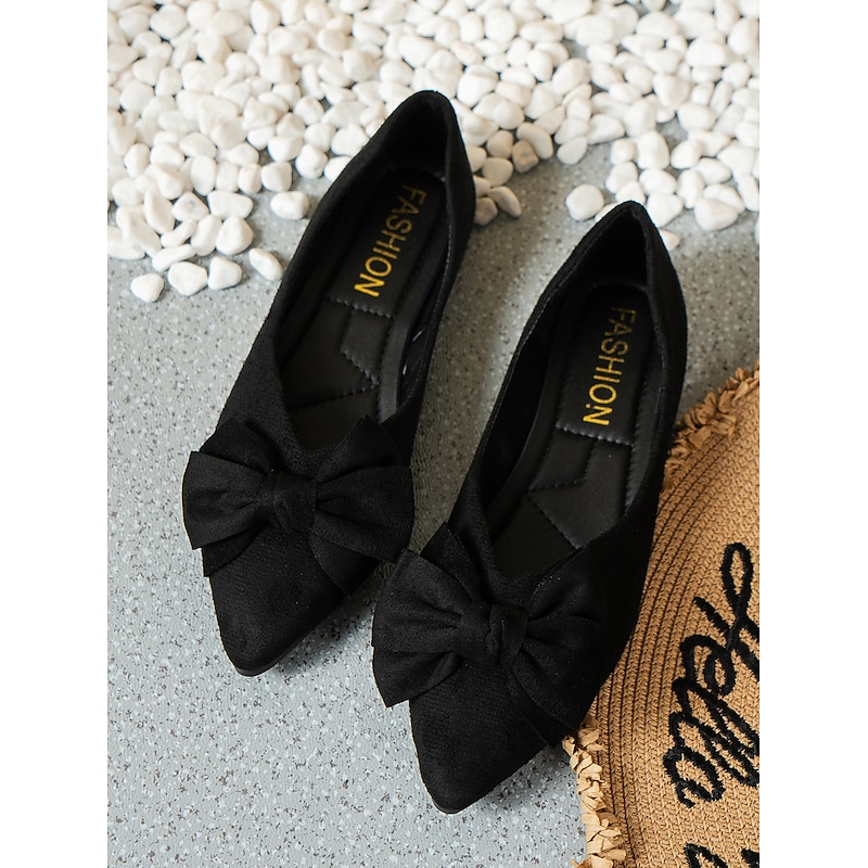 Women's Black Pointed Toe Flats with Bow – Elegant Slip-On Loafers for Ladies, Comfortable Casual Shoes for Work, Office, and Daily Wear4