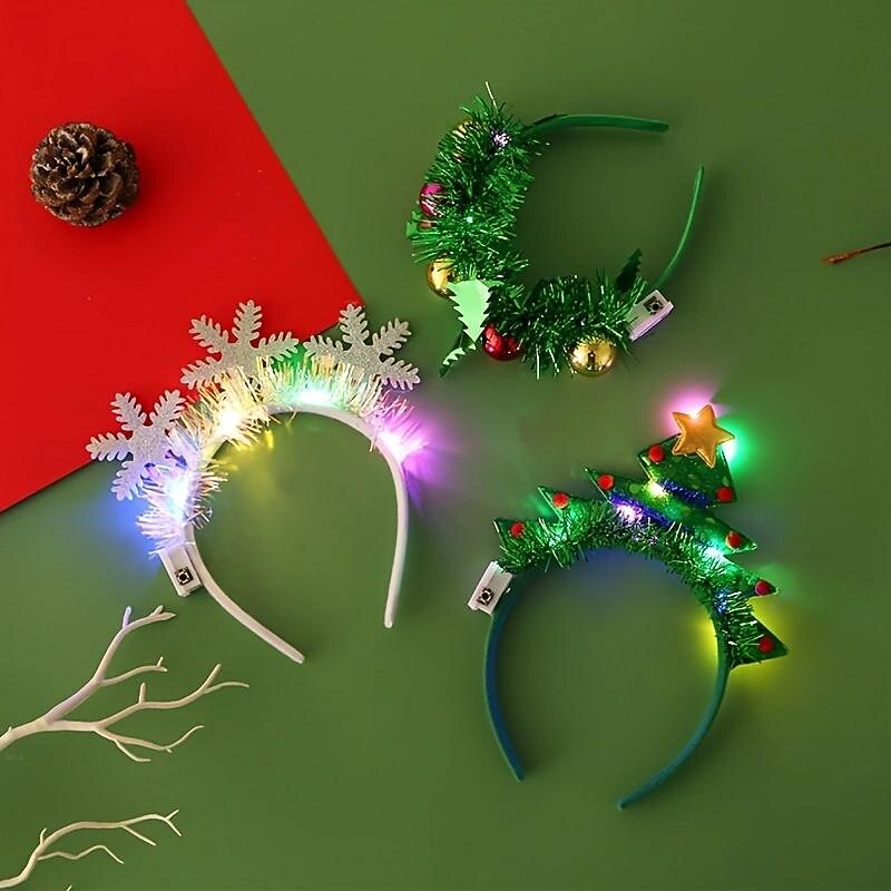 Christmas LED Hair Band，Glowing Crutch Headband，Xmas Tree Snowflake Hair Band，Deer Horn Light Flashing Headwear2