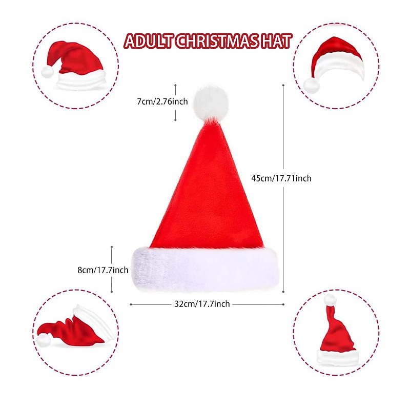 2 PCS Plush and Thick Christmas Sants Hat for Adults and Kids Christmas Decorations Long Plush Short Plush Red and White Hat4