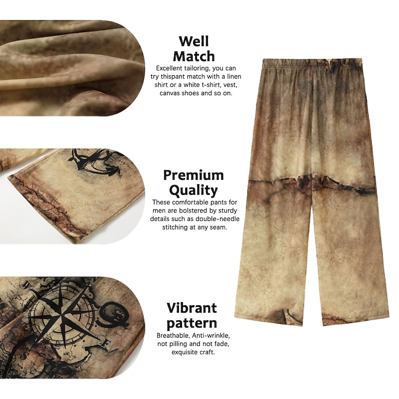 Men's Trousers Summer Pants Beach Pants Drawstring Elastic Waist 3D Print Graphic Prints Anchor Comfort Casual Daily Holiday Streetwear Hawaiian Blue Green3