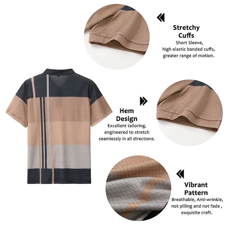 Men's Plaid Waffle Polo Shirts Golf Shirt Short Sleeve Polo Shirts Collared Shirts Vintage Casual Vacation Wear Formal Wear Festival Wear Buttons 3D Print Black Yellow Pink3