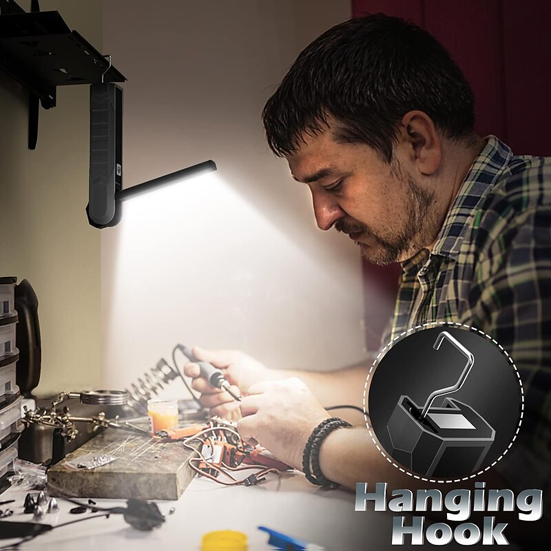 2pcs LED Work Light Rechargeable Flashlight Mechanic Lights with Magnetic Base, Tool Gifts for Dad Men 4 Modes Bright Inspection Torch Light for Car Repair, Garage, Emergency, BBQ and Camping4