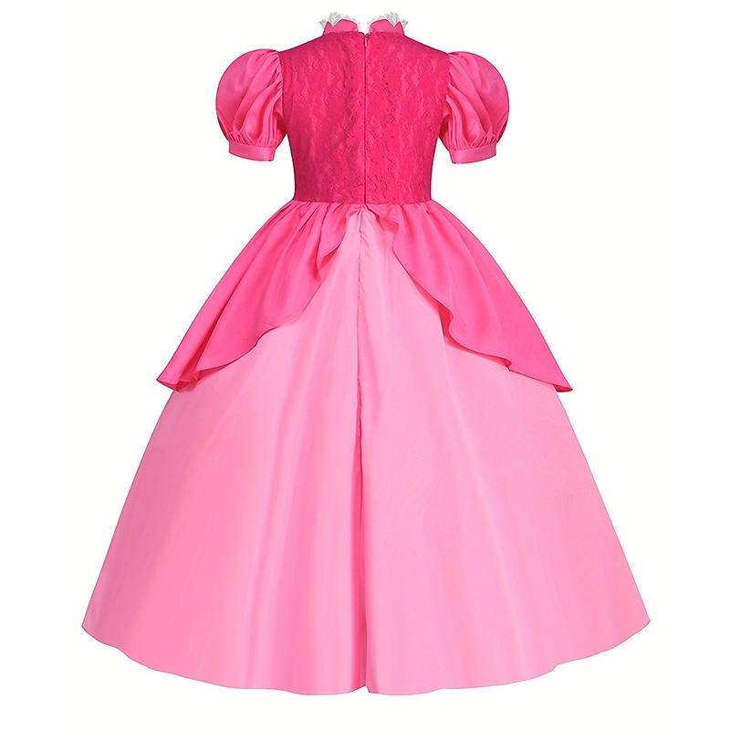 Super Mario Bros Princess Peach Dress Gloves Crown Pattern Dress Cosplay Costume Movie Cosplay for Girls' Kid's Children's Day Masquerade4