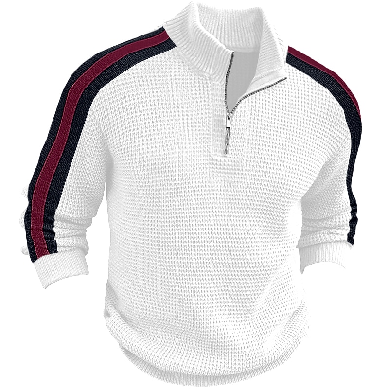 Men's Pullover Sweater Jumper Quarter Zip Sweaters Knit Sweater Ribbed Knit Regular Knitted Color Block Stand Collar Vintage Keep Warm Daily Wear Going out Clothing Apparel Winter3