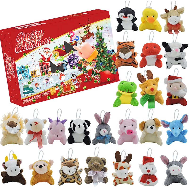 Christmas Plush Countdown Calendar - 2025 Christmas 24 Days Mini Advent Calendar With 24 Animal Plush Toys - 24 Days Countdown Advent Calendar Christmas Gifts
