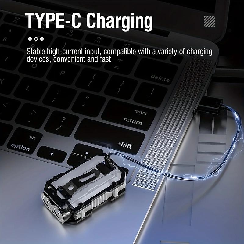 Mini Portable Keychain Light Pocket Flashlight, Type-C USB Rechargeable EDC Torch Magnet Built-in Battery Camping Lamp3