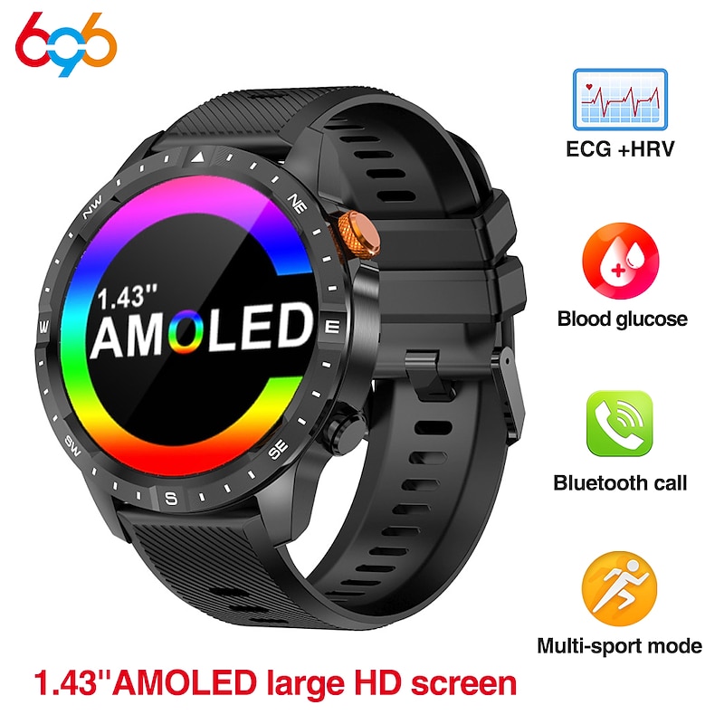 696 AK57 Smart Watch 1.43 inch Smartwatch Fitness Running Watch Bluetooth Pedometer Call Reminder Sleep Tracker Compatible with Android iOS Men Hands-Free Calls Message Reminder Custom Watch Face IP2