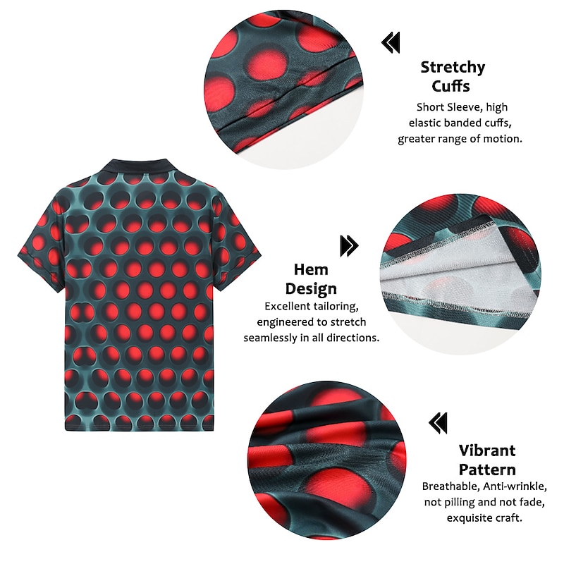 Men's Graphic Zip Polo Shirts Golf Shirt Short Sleeve Polo Shirts Collared Shirts Casual Vacation Wear Rave Wear Party Outfits 3D Print Quarter Zip Polo Red Blue Purple3